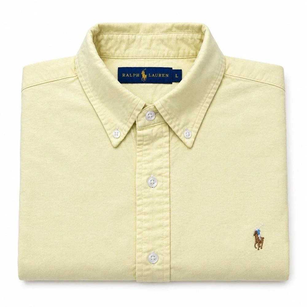 Polo Ralph Lauren Oxford Flesh Pony Shirt Mens L Yellow Long Sleeve Button Down